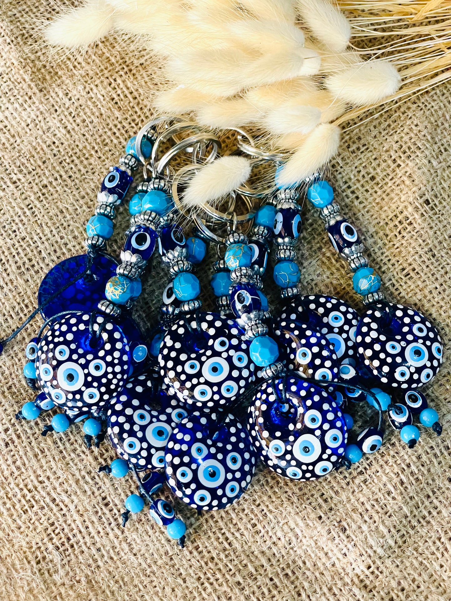 Women Good Luck Hand Painted Keychain,Unique blue Eyes Keychain, Bag Charm Hanging,Christmas gifts Keyring,Blue Eye Ornaments