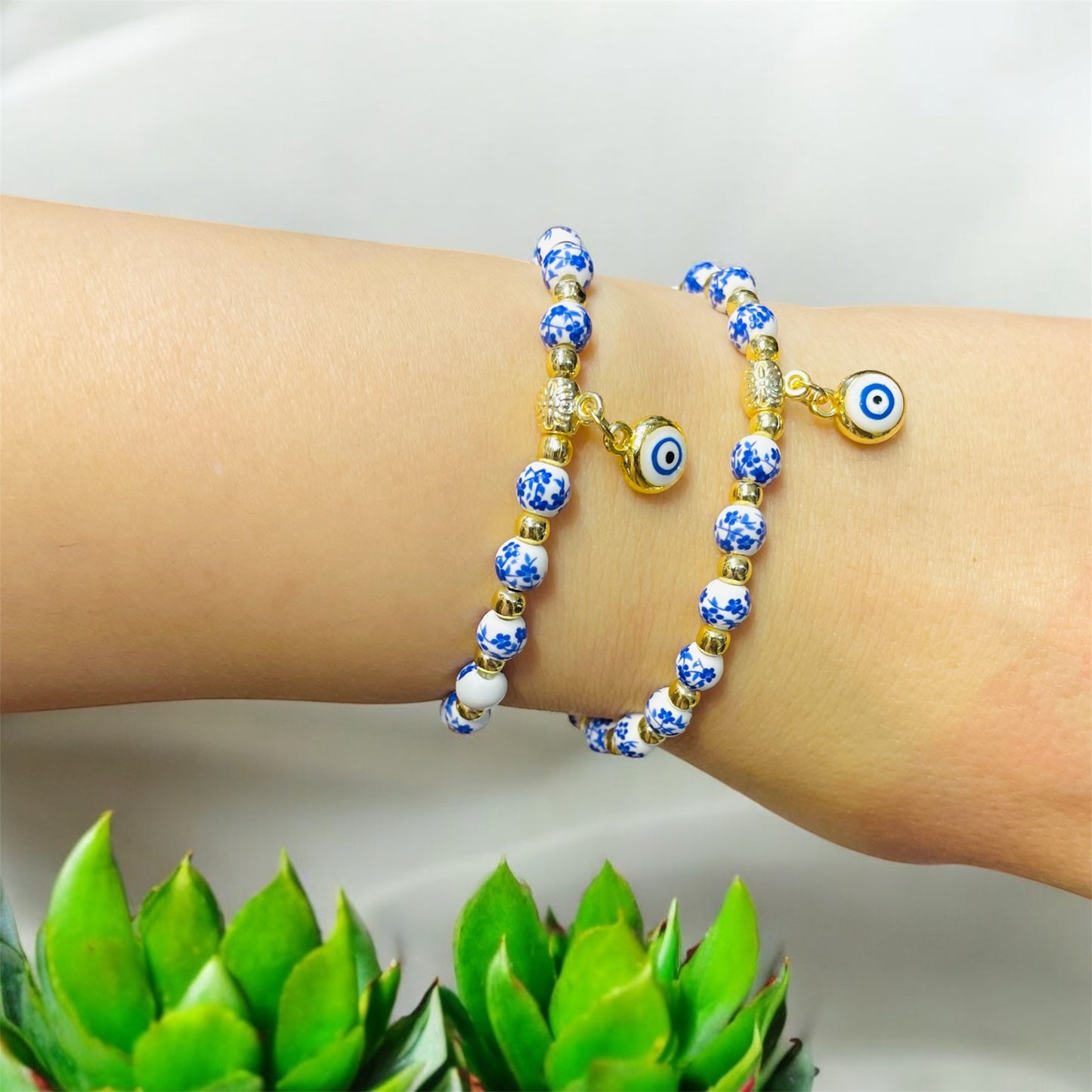 Women Ceramic Stone Blue Eye Bracelet,Glass Eye Bracelet Jewelry,Unique Eye Beads Minimalist Bracelet,Good Luck Charm Bracelet,ChristmasGift